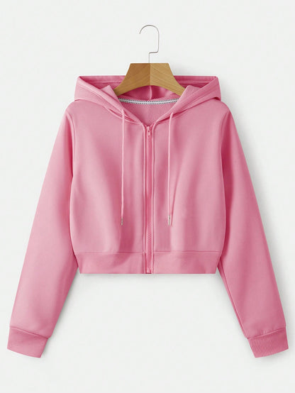 INAWLY Zip up Crop Drawstring Thermal Lined Hoodie,Long Sleeve Tops