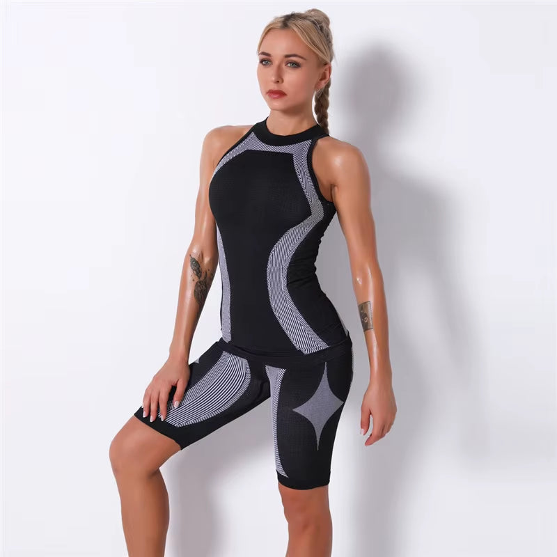 Women Seamless 2PCS Yoga Set Sports Bra High Waist Fitness Gym Shorts Gym Set Running Sportswear Workout Clothes Sports Suits