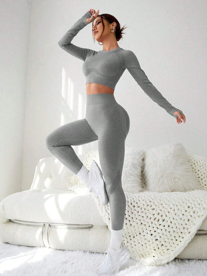Slayoga Cut & Back Thumb Holes Sports Set Workout Women Setwomen Workout Set