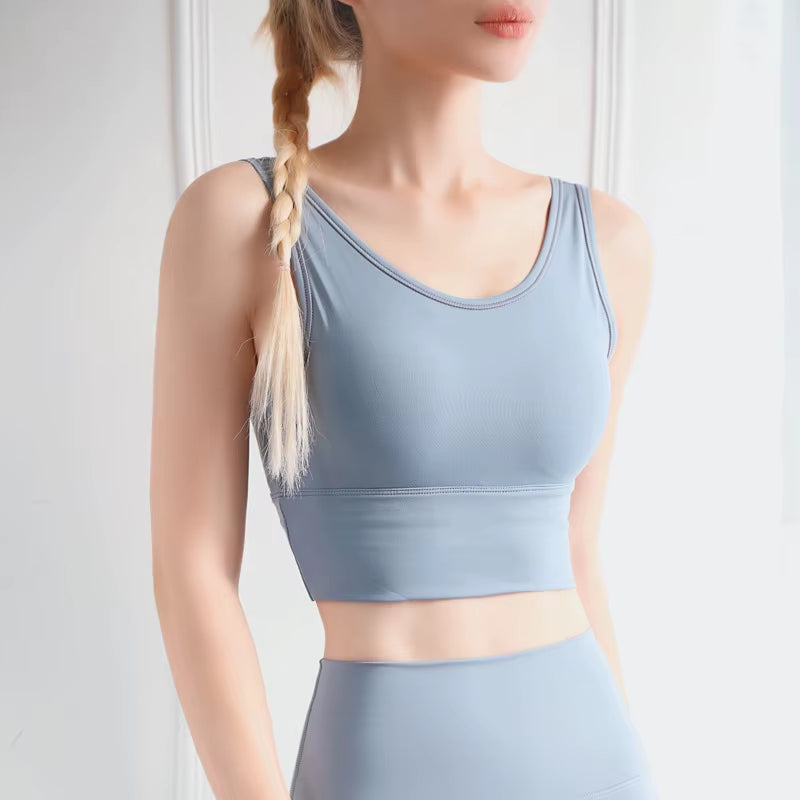 Yoga Top Women Sports Bra Gym Fitness Breathable Stretch Long Line Sports Bra for Women Bralette Removable Chest Pad