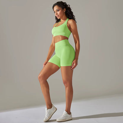 2 PCS Women Yoga Set Seamless Sports Shorts Set Sexy Bra Shorts Sportswear Suit Women'S Summer Gym Clothing Fitness Tracksuit