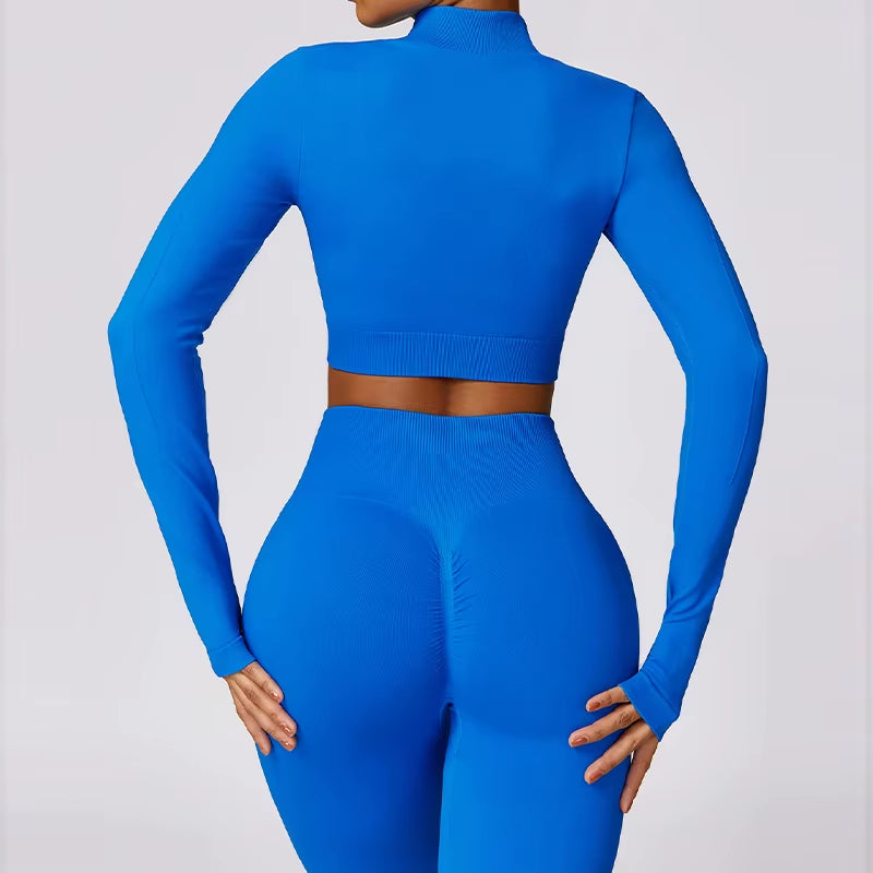 Seamless Long Sleeve Shirts Women Gym Crop Top Quick-Drying Yoga Clothing Sports Short Jacket Workout Running Sportswear Female