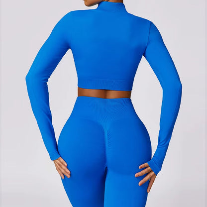 Seamless Long Sleeve Shirts Women Gym Crop Top Quick-Drying Yoga Clothing Sports Short Jacket Workout Running Sportswear Female