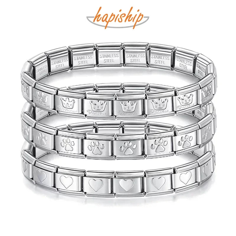 New 2024 Fashion Princess Heart Star Horse Charm Links Stainless Steel Bracelet for Women Friend Birthday Jewelry G061
