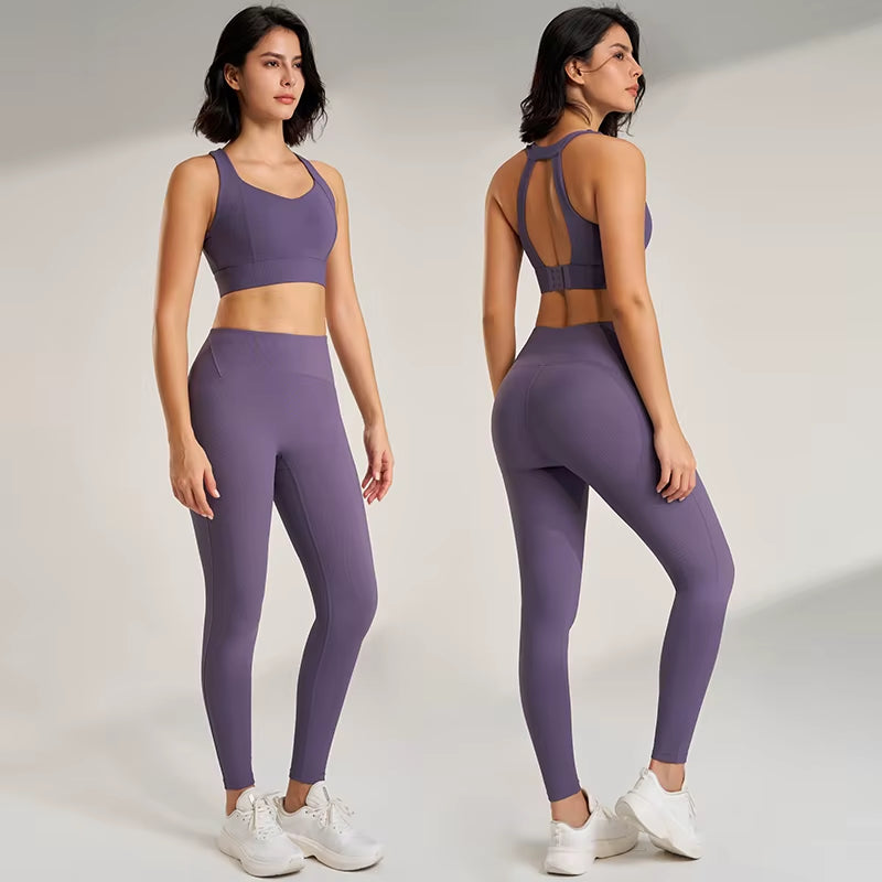 Women'S Sports Fitness Set Yoga Running Quick Dry Bra Bra Tight Stretch Nine Points Pants High Waisted Skinny Yoga Set