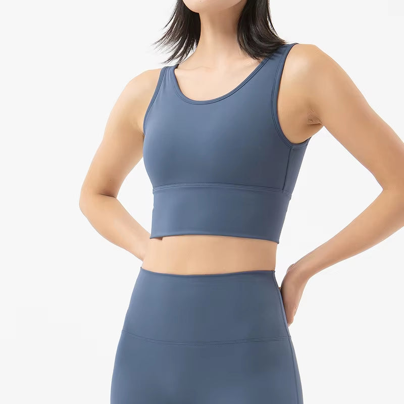 Yoga Top Women Sports Bra Gym Fitness Breathable Stretch Long Line Sports Bra for Women Bralette Removable Chest Pad