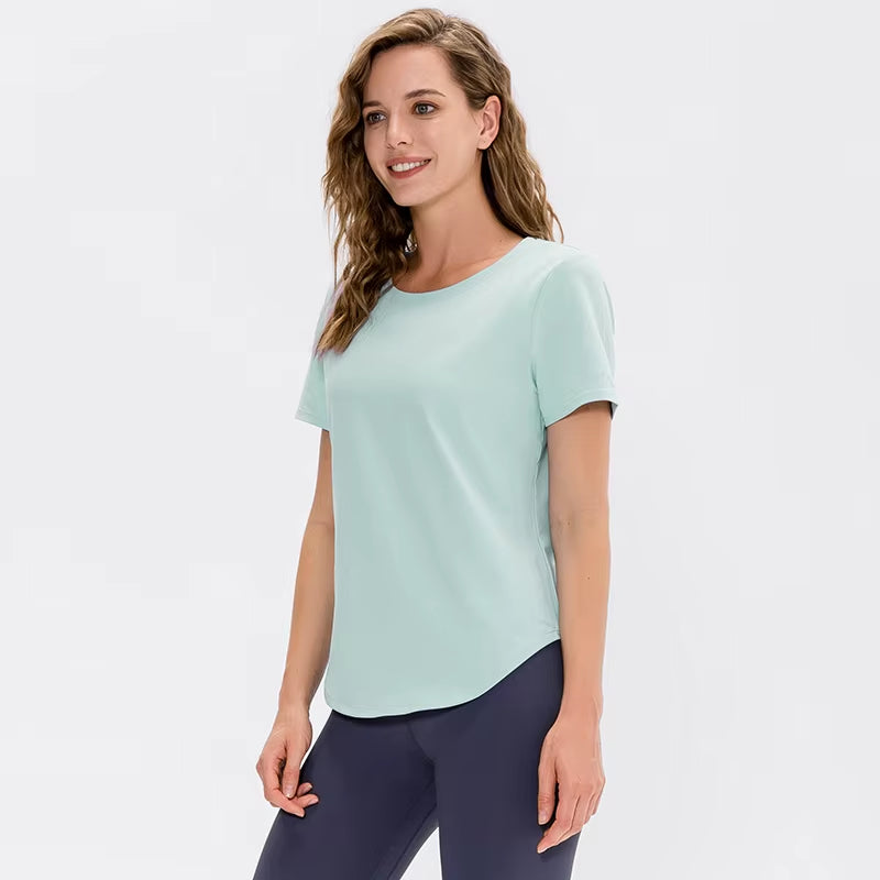 Women Yoga Top Solid Short Sleeve Sport T-Shirt Loose Fitness Yoga Top Gym Shirt Casual Running Top Training Shirt