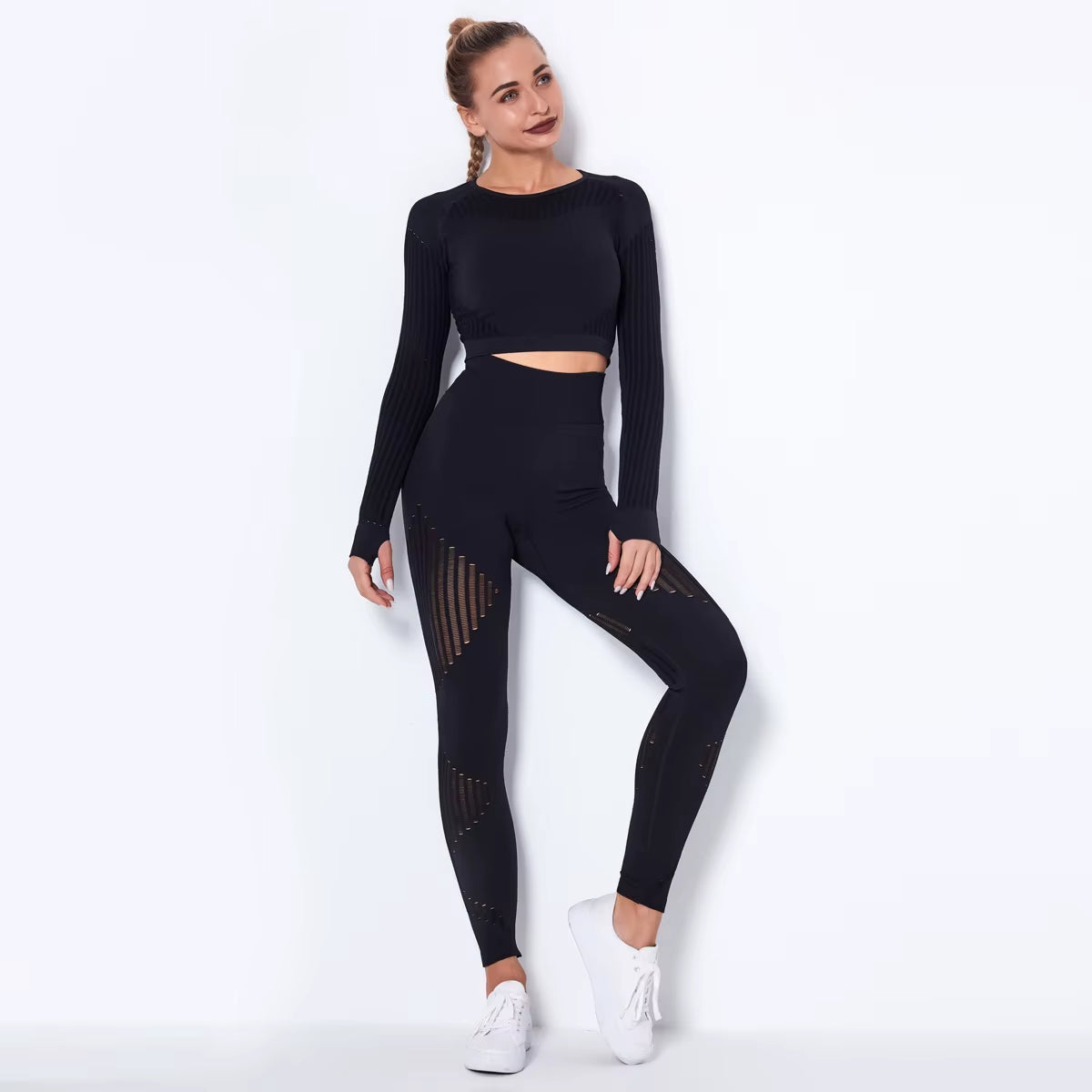 Workout Sets for Women 2 Piece Seamless Yoga Outfit Tracksuit High Waisted Leggings and Crop Top Gym Clothes Set