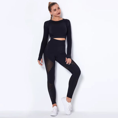 Workout Sets for Women 2 Piece Seamless Yoga Outfit Tracksuit High Waisted Leggings and Crop Top Gym Clothes Set
