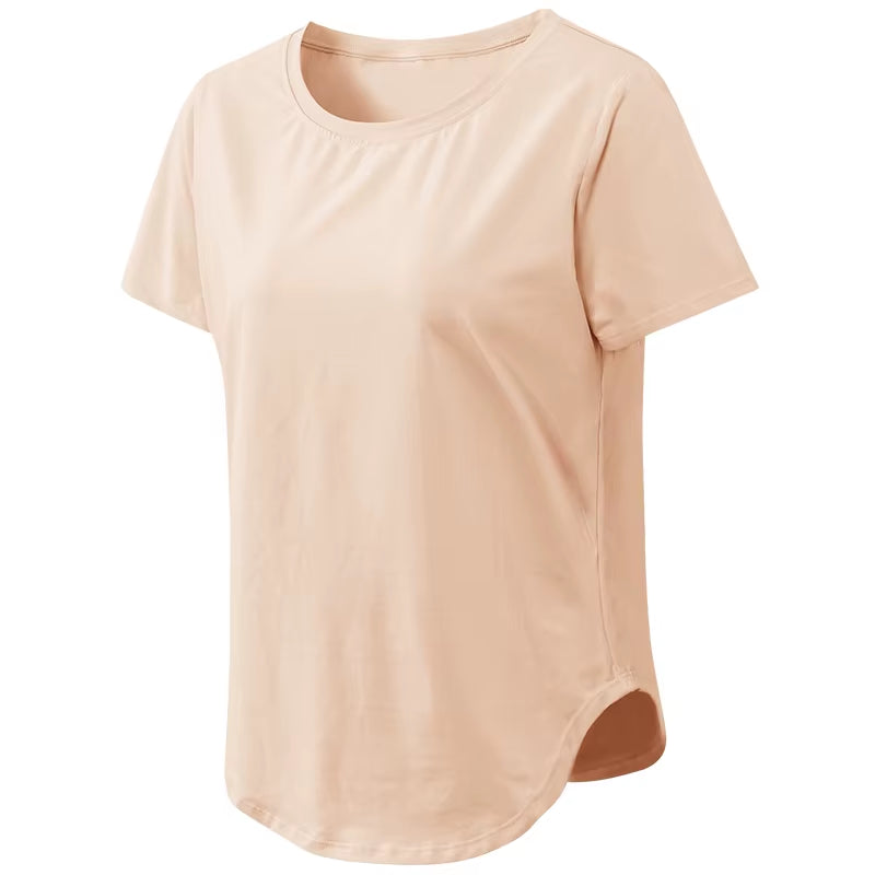 Women Yoga Top Solid Short Sleeve Sport T-Shirt Loose Fitness Yoga Top Gym Shirt Casual Running Top Training Shirt