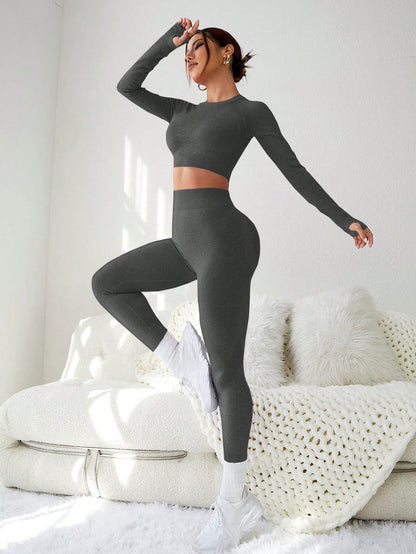 Slayoga Cut & Back Thumb Holes Sports Set Workout Women Setwomen Workout Set