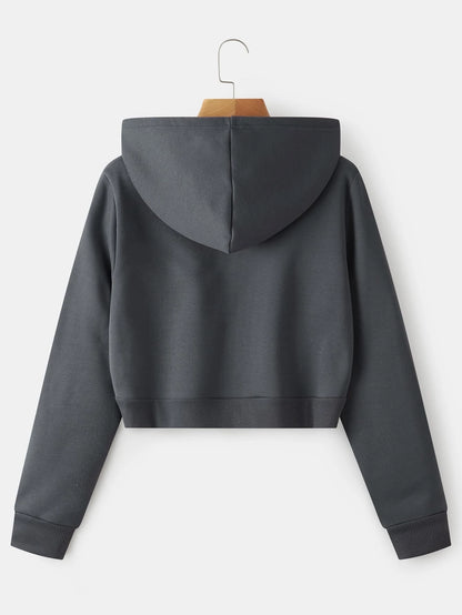 INAWLY Zip up Crop Drawstring Thermal Lined Hoodie,Long Sleeve Tops