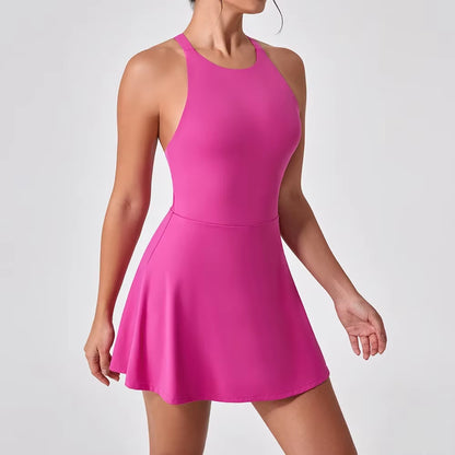 Sports Dress Slimming Anti-Glare Workout Clothes for Women Quick-Drying Feather Tennis Dress Back Fitness One-Piece Yoga Clothes