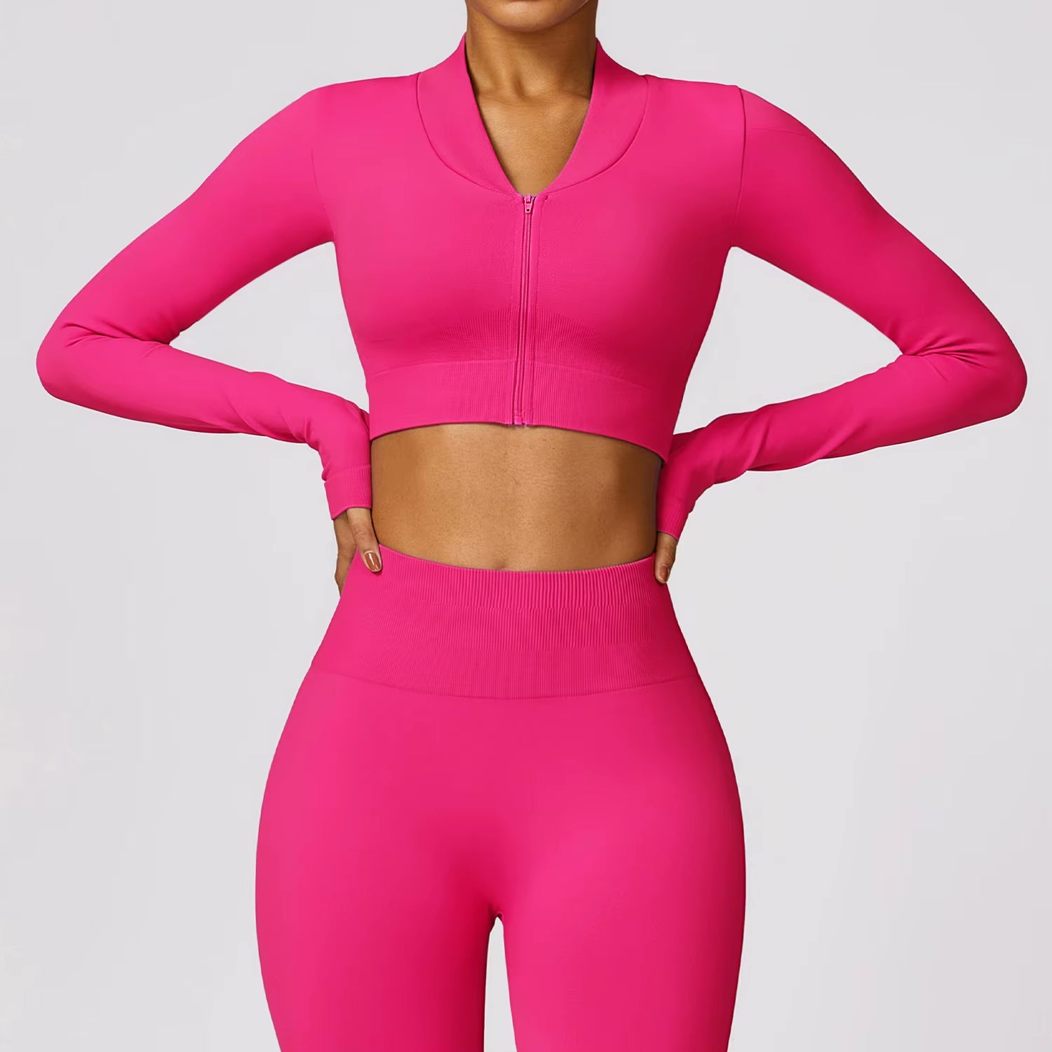 Seamless Long Sleeve Shirts Women Gym Crop Top Quick-Drying Yoga Clothing Sports Short Jacket Workout Running Sportswear Female
