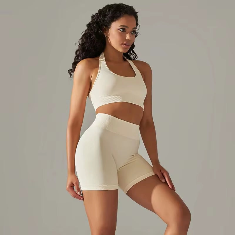2 PCS Women Yoga Set Seamless Sports Shorts Set Sexy Bra Shorts Sportswear Suit Women'S Summer Gym Clothing Fitness Tracksuit