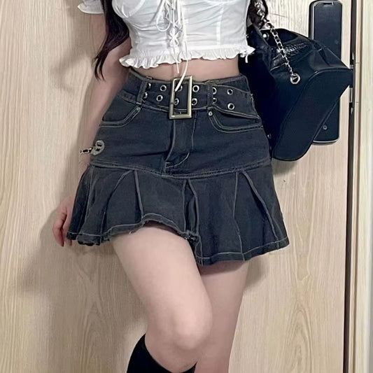 2024 New American Spice Girl Y2K Summer Short Denim Skirt High Waist Pleated Skirt Denim Black Sexy Jean Skirt Skirts for Women