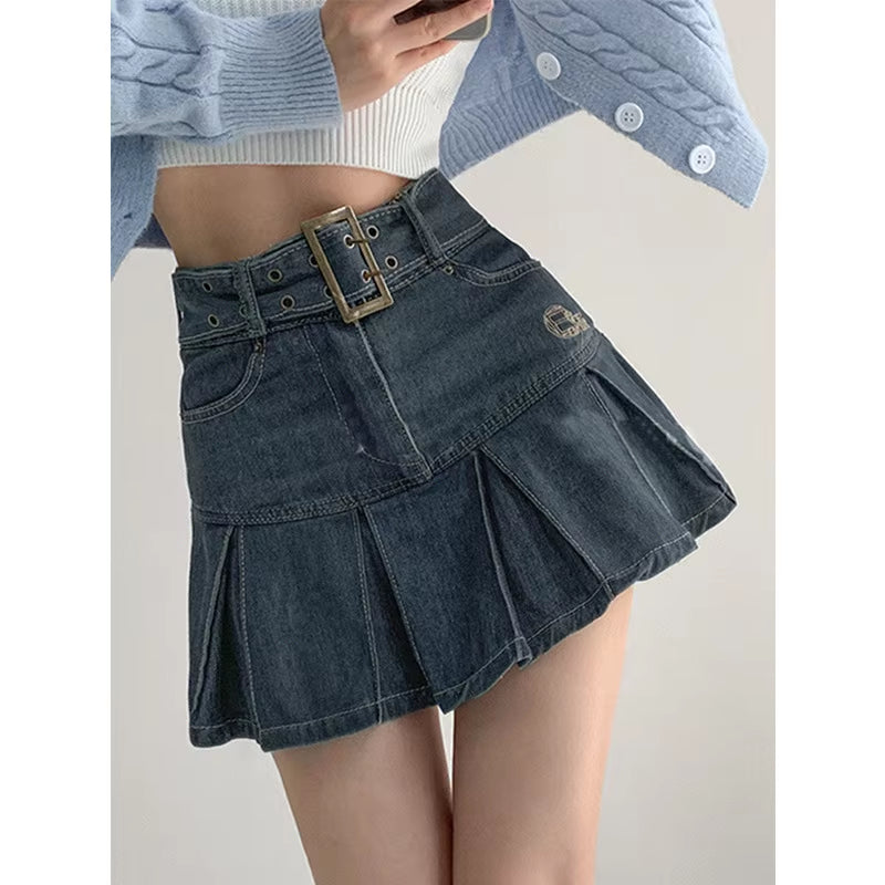 2024 New American Spice Girl Y2K Summer Short Denim Skirt High Waist Pleated Skirt Denim Black Sexy Jean Skirt Skirts for Women