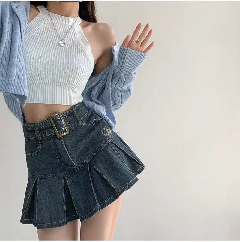 2024 New American Spice Girl Y2K Summer Short Denim Skirt High Waist Pleated Skirt Denim Black Sexy Jean Skirt Skirts for Women