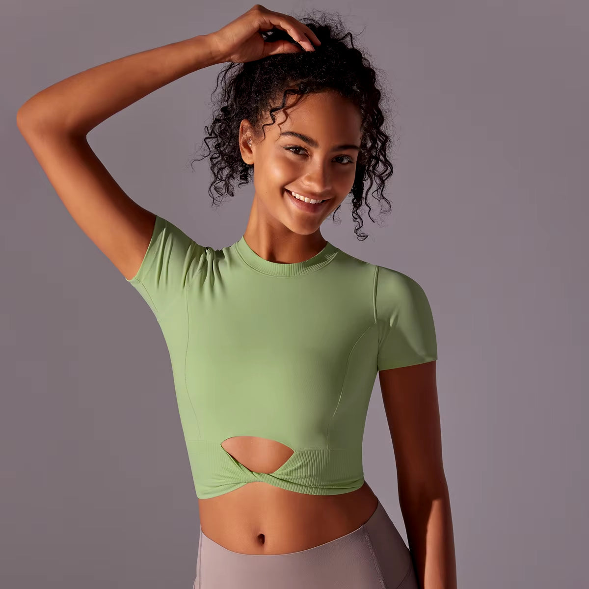 Women'S Solid Colour Yoga Short Sleeve Gathering Exercise Top Slim Stretch Fitness Tank Top Gym Running Training Top
