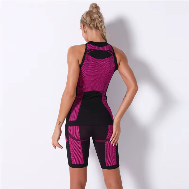 Women Seamless 2PCS Yoga Set Sports Bra High Waist Fitness Gym Shorts Gym Set Running Sportswear Workout Clothes Sports Suits