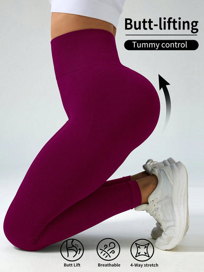 Sport Studio Yoga Leggings Seamless High Stretch Tummy Control Scrunch Butt Active Tights with Wideband Waist