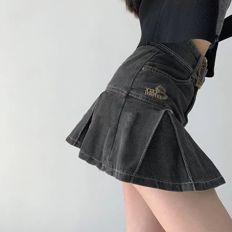 2024 New American Spice Girl Y2K Summer Short Denim Skirt High Waist Pleated Skirt Denim Black Sexy Jean Skirt Skirts for Women