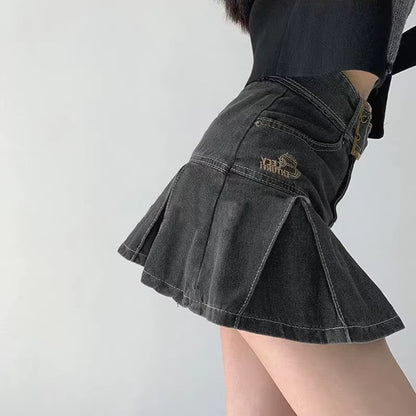 2024 New American Spice Girl Y2K Summer Short Denim Skirt High Waist Pleated Skirt Denim Black Sexy Jean Skirt Skirts for Women