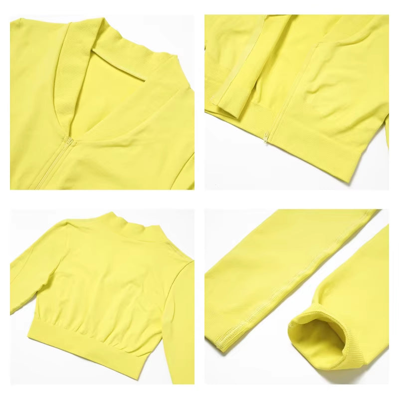 Seamless Long Sleeve Shirts Women Gym Crop Top Quick-Drying Yoga Clothing Sports Short Jacket Workout Running Sportswear Female