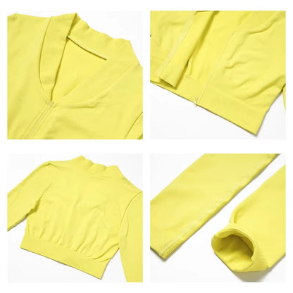Seamless Long Sleeve Shirts Women Gym Crop Top Quick-Drying Yoga Clothing Sports Short Jacket Workout Running Sportswear Female