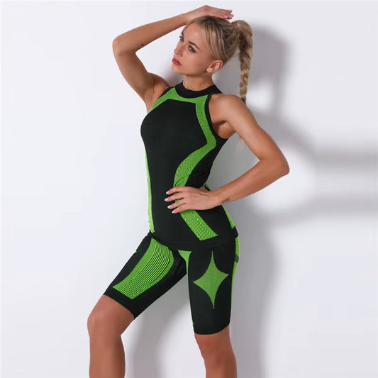 Women Seamless 2PCS Yoga Set Sports Bra High Waist Fitness Gym Shorts Gym Set Running Sportswear Workout Clothes Sports Suits