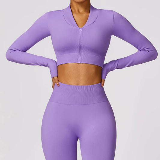 Seamless Long Sleeve Shirts Women Gym Crop Top Quick-Drying Yoga Clothing Sports Short Jacket Workout Running Sportswear Female