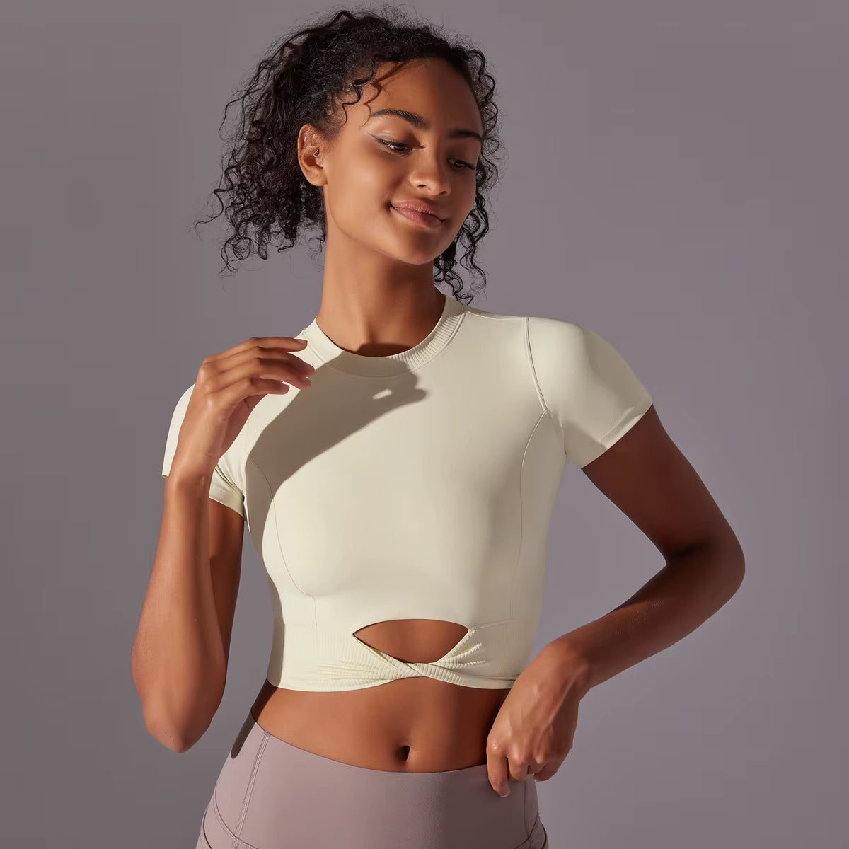 Women'S Solid Colour Yoga Short Sleeve Gathering Exercise Top Slim Stretch Fitness Tank Top Gym Running Training Top