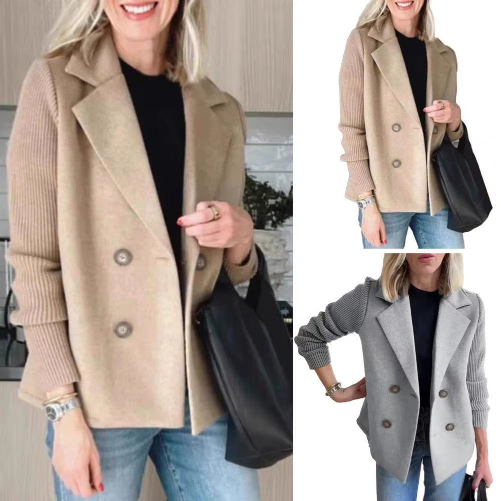 Women Cardigan Sweater Coats Fashion Female Knitted Long Sleeve Double-Breasted Loose Knitted Casual Suit Jacket Formal Business