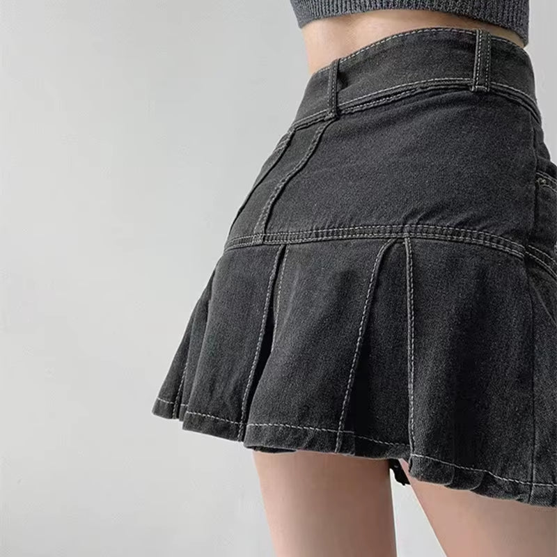 2024 New American Spice Girl Y2K Summer Short Denim Skirt High Waist Pleated Skirt Denim Black Sexy Jean Skirt Skirts for Women