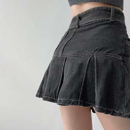2024 New American Spice Girl Y2K Summer Short Denim Skirt High Waist Pleated Skirt Denim Black Sexy Jean Skirt Skirts for Women