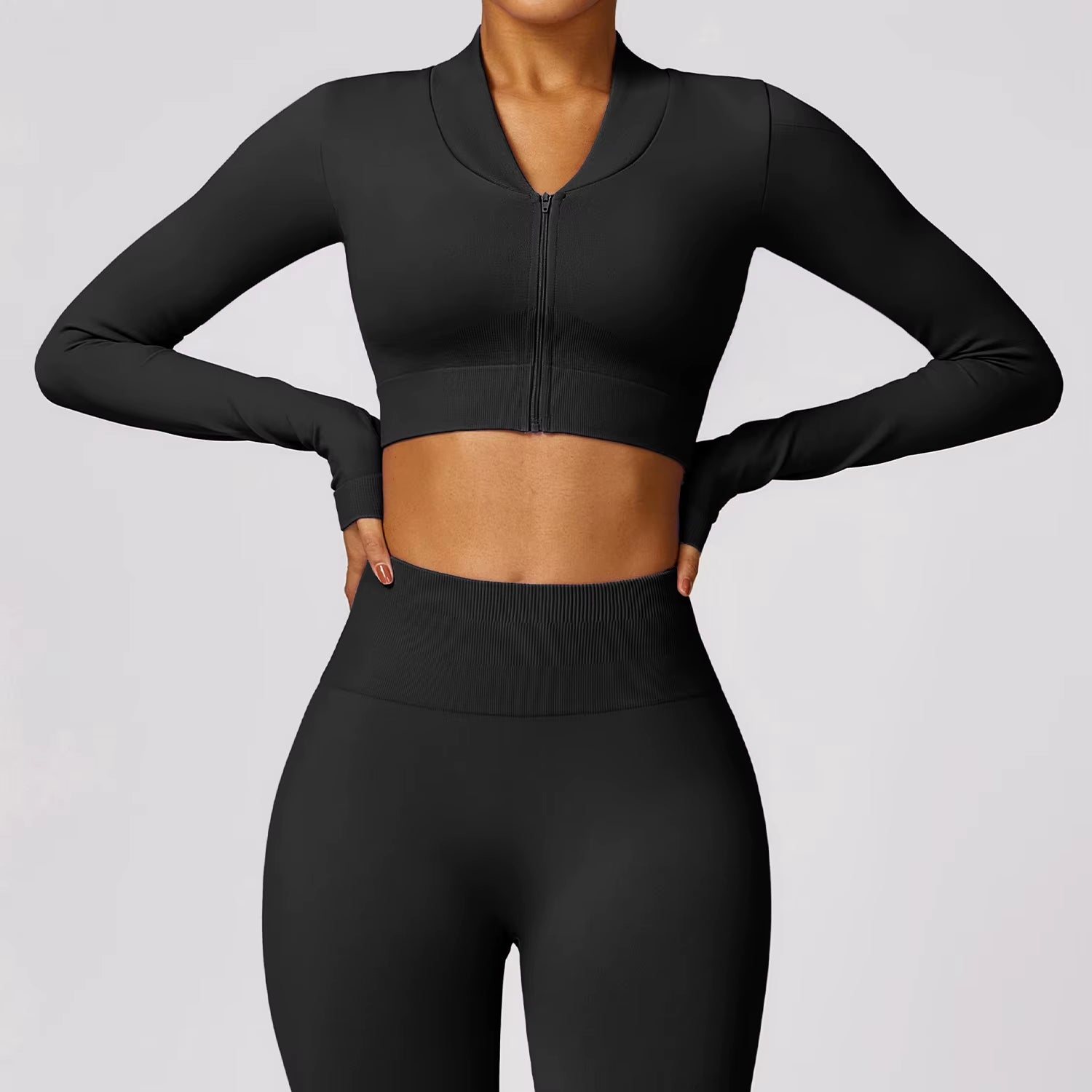 Seamless Long Sleeve Shirts Women Gym Crop Top Quick-Drying Yoga Clothing Sports Short Jacket Workout Running Sportswear Female