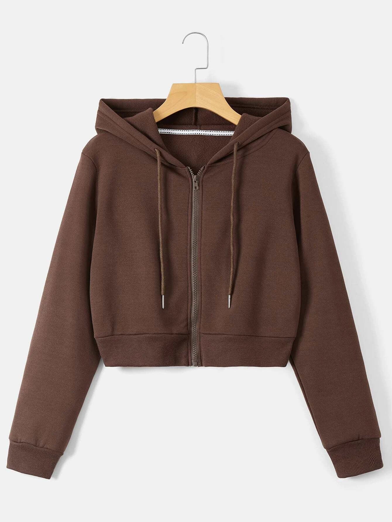 INAWLY Zip up Crop Drawstring Thermal Lined Hoodie,Long Sleeve Tops