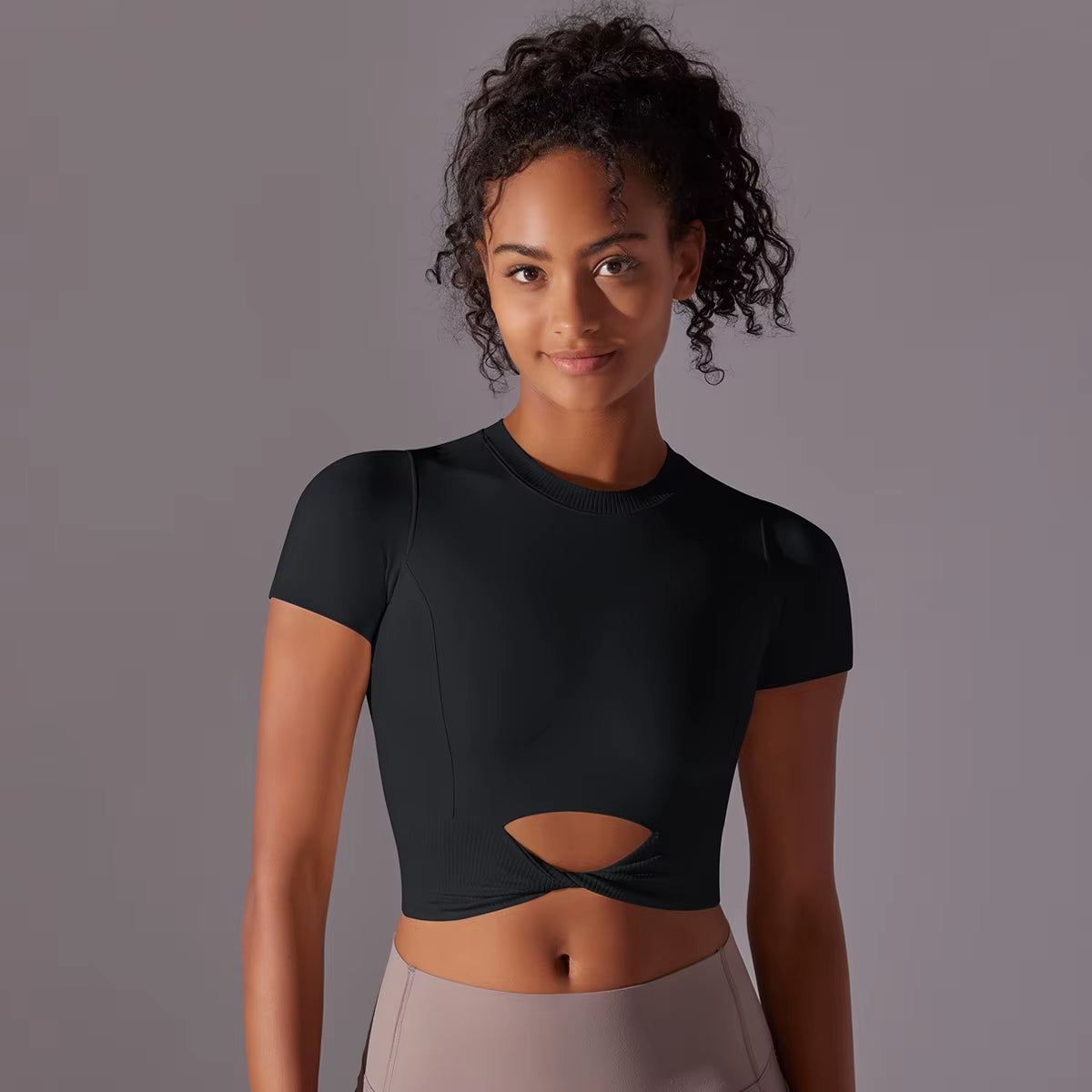 Women'S Solid Colour Yoga Short Sleeve Gathering Exercise Top Slim Stretch Fitness Tank Top Gym Running Training Top