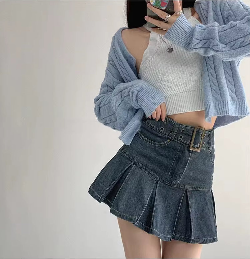 2024 New American Spice Girl Y2K Summer Short Denim Skirt High Waist Pleated Skirt Denim Black Sexy Jean Skirt Skirts for Women
