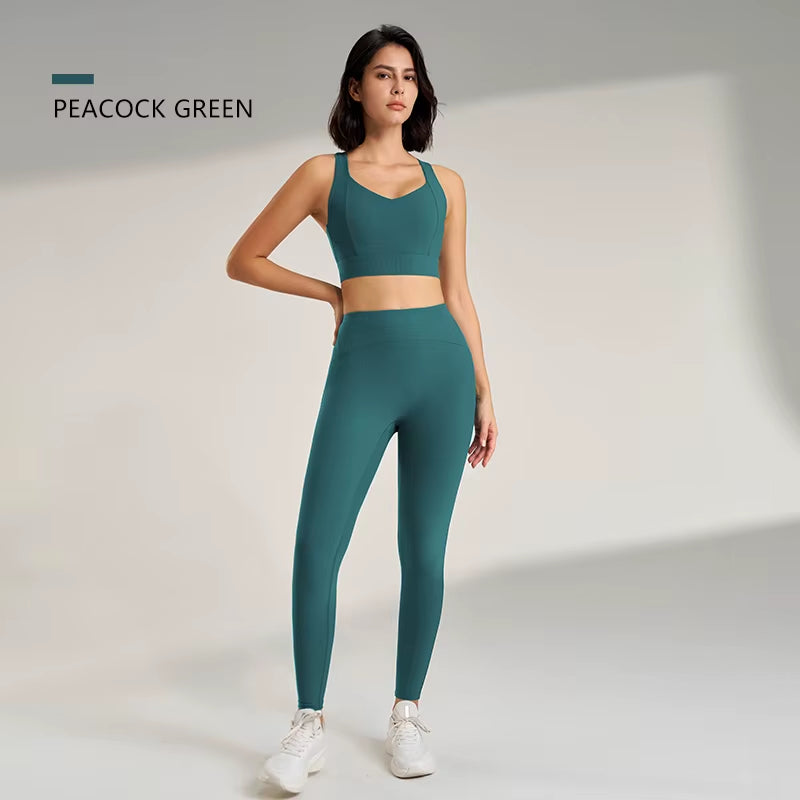 Women'S Sports Fitness Set Yoga Running Quick Dry Bra Bra Tight Stretch Nine Points Pants High Waisted Skinny Yoga Set