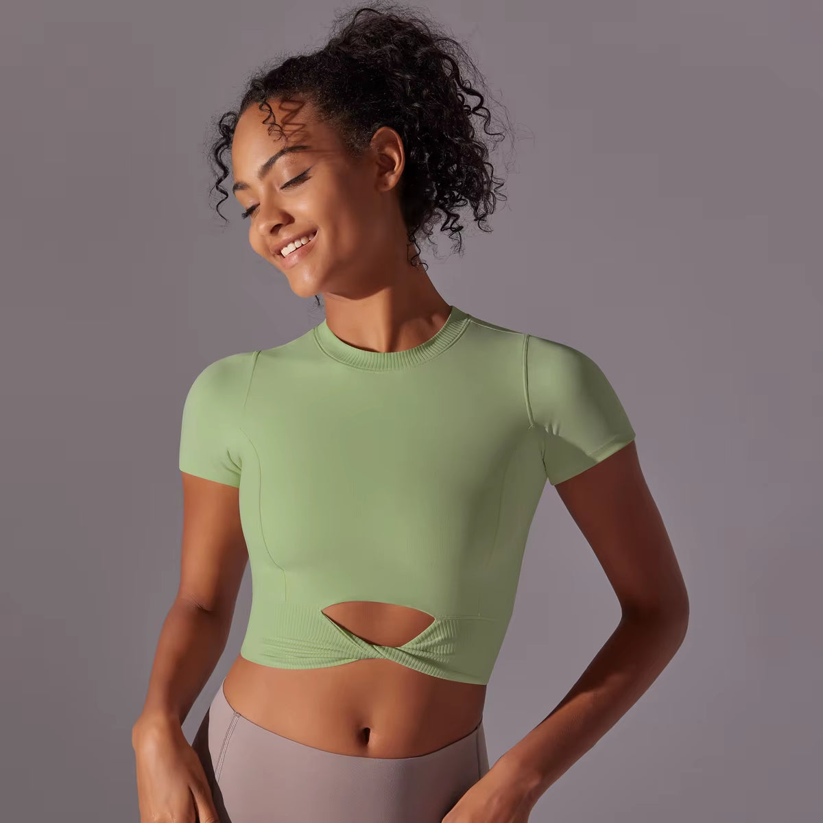 Women'S Solid Colour Yoga Short Sleeve Gathering Exercise Top Slim Stretch Fitness Tank Top Gym Running Training Top