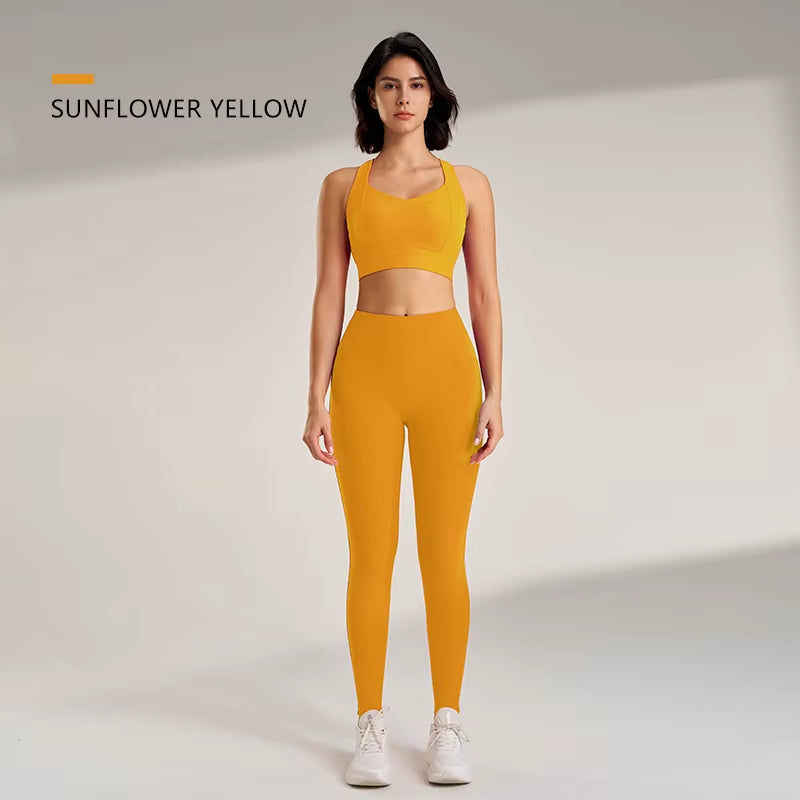 Women'S Sports Fitness Set Yoga Running Quick Dry Bra Bra Tight Stretch Nine Points Pants High Waisted Skinny Yoga Set