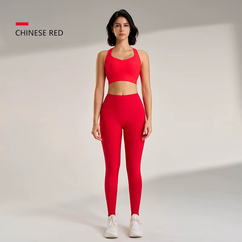 Women'S Sports Fitness Set Yoga Running Quick Dry Bra Bra Tight Stretch Nine Points Pants High Waisted Skinny Yoga Set
