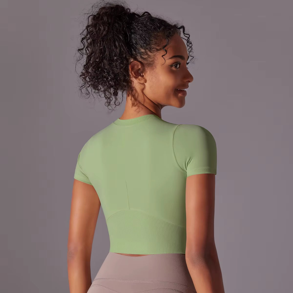 Women'S Solid Colour Yoga Short Sleeve Gathering Exercise Top Slim Stretch Fitness Tank Top Gym Running Training Top