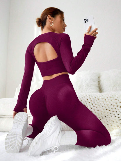 Slayoga Cut & Back Thumb Holes Sports Set Workout Women Setwomen Workout Set