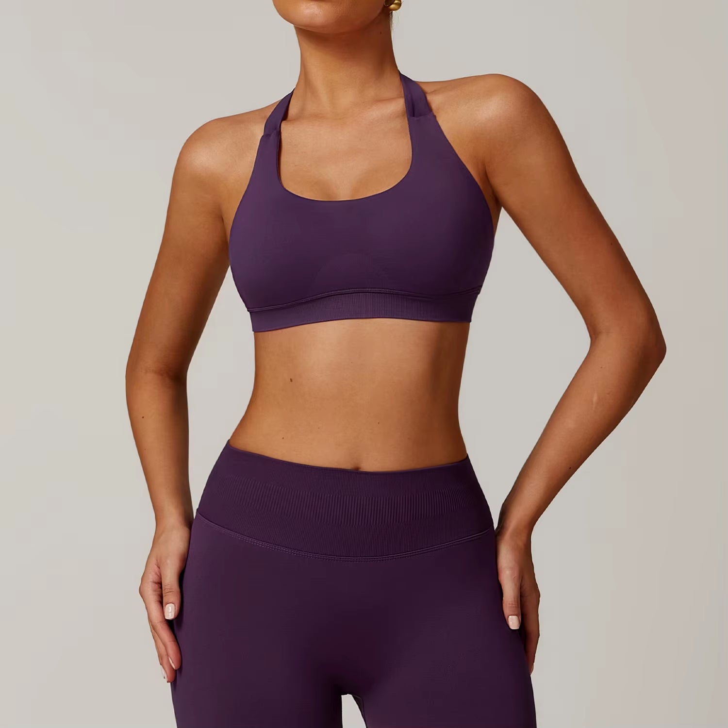 Push-Up Sports Bra for Women Seamless Halter Bra Open Back Yoga Top Bras Medium Support Gym Crop Top Padded Sports Halter Bra