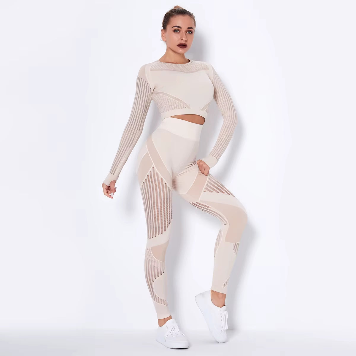 Workout Sets for Women 2 Piece Seamless Yoga Outfit Tracksuit High Waisted Leggings and Crop Top Gym Clothes Set