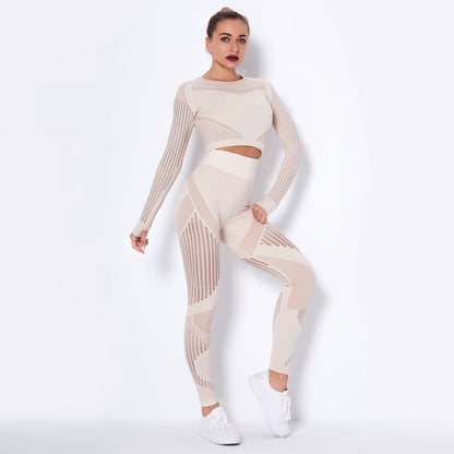 Workout Sets for Women 2 Piece Seamless Yoga Outfit Tracksuit High Waisted Leggings and Crop Top Gym Clothes Set