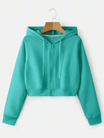 INAWLY Zip up Crop Drawstring Thermal Lined Hoodie,Long Sleeve Tops