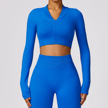 Seamless Long Sleeve Shirts Women Gym Crop Top Quick-Drying Yoga Clothing Sports Short Jacket Workout Running Sportswear Female